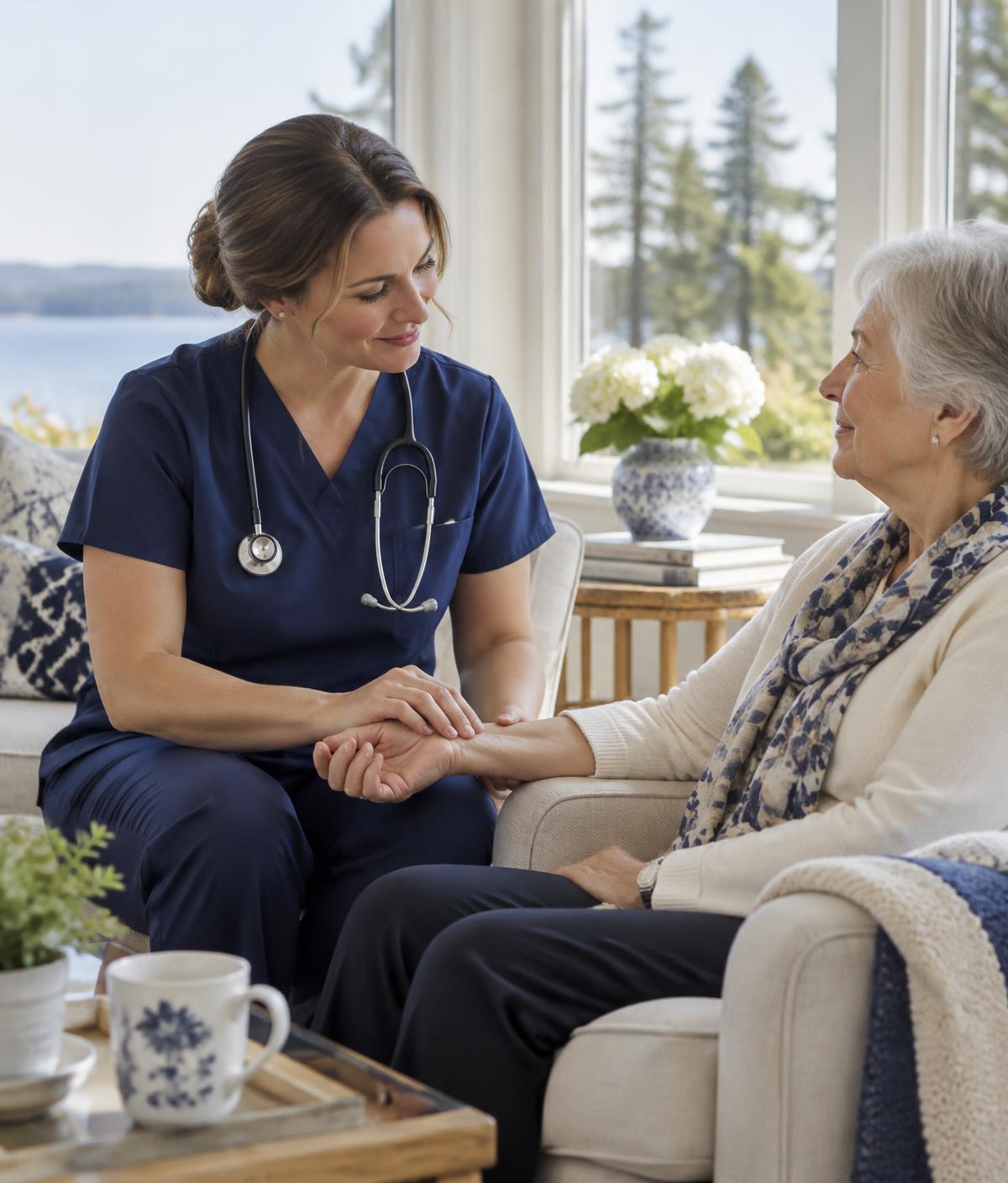 Robin Royal nurse caring for a senior client at home