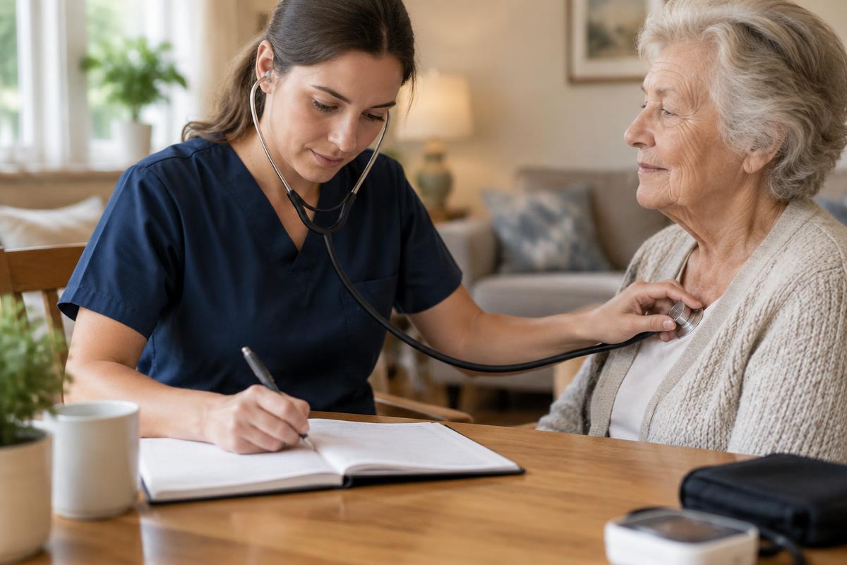 Nurse assessing a senior client at home